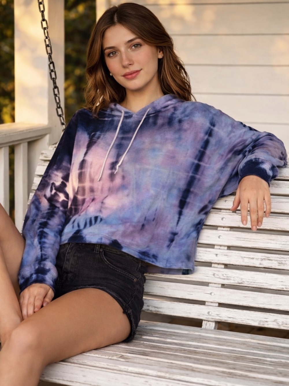 Vintage Havana Tie Dye Pullover Hoodie Purple Blue Pink Rayon Spandex Size L NWT